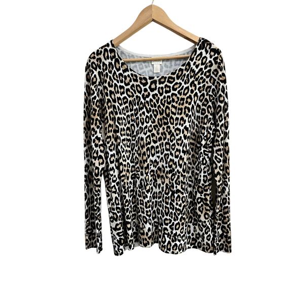Chico's Sweaters - Chico’s Leopard Print Long Sleeve Lightweight Sweater Soft Stretch Casual Size L